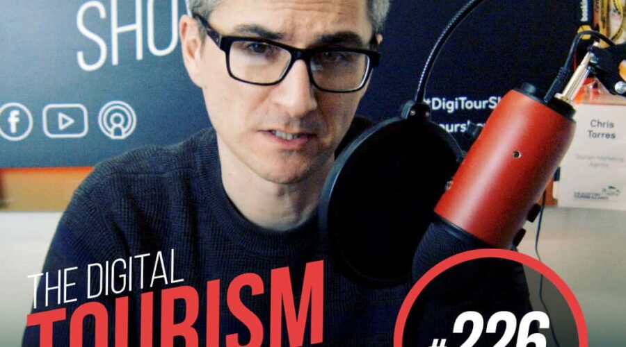 A man with glasses and a microphone hosting a TMA branded digital marketing event for tourism businesses.