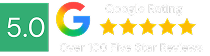 Google rating graphic showing 5.0 score with five gold stars and text ‘Over 100 Five Star Reviews’ — promoted by Tourism Marketing Agency